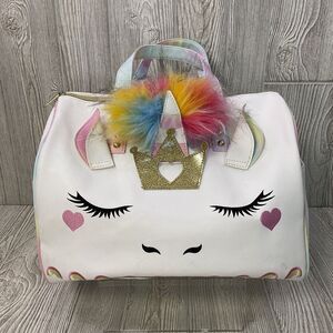 Under One Sky Girl's Unicorn Faux Leather Duffel Bag Purse White Pink